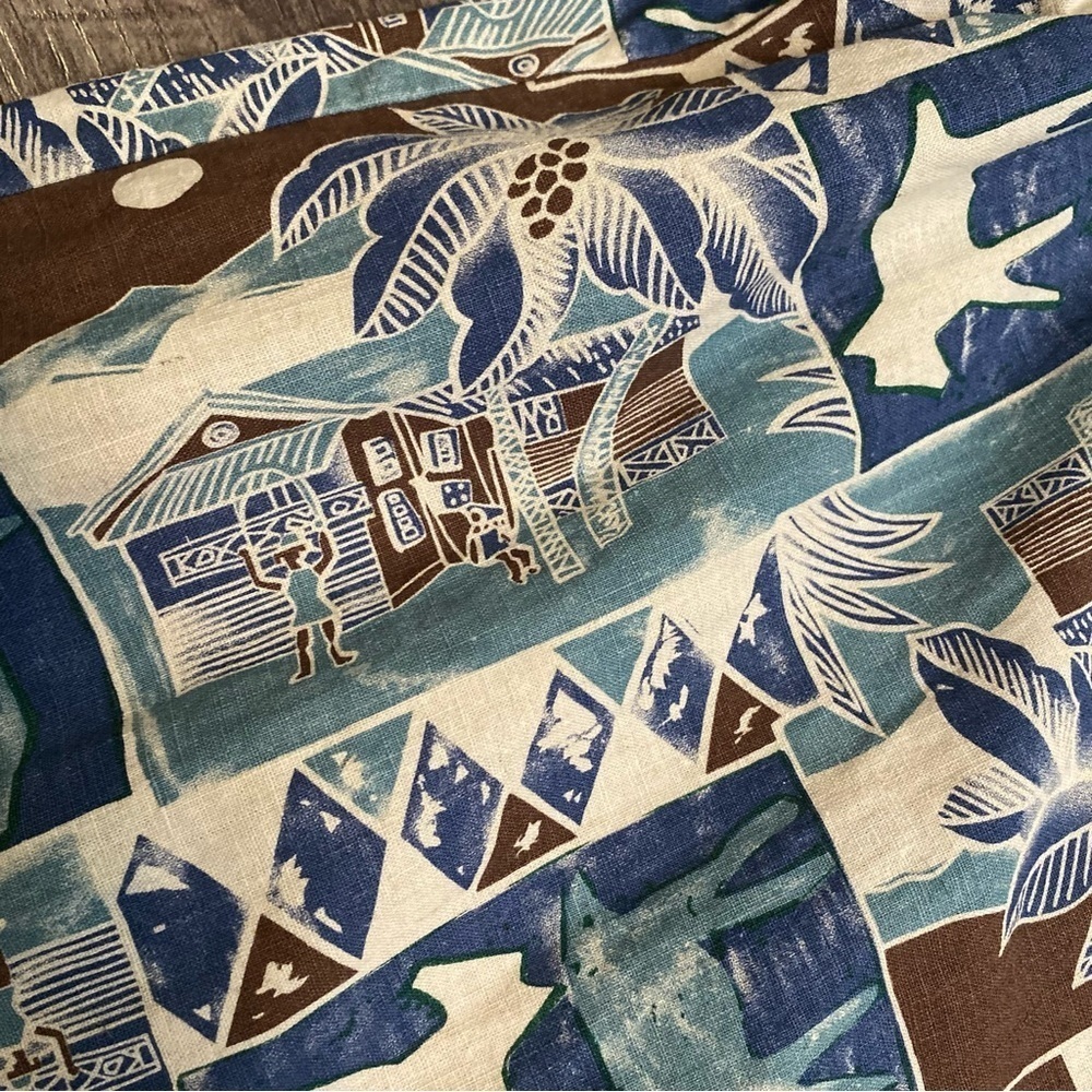 Vintage linen button up shirt African batik print - Picture 4 of 6